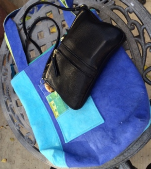 Small cross-body and colorful tote. They work well together.
