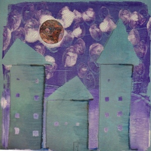 "Old Moon, New Sky,' Monoprint, acrylic paint on scapbooking paper. 